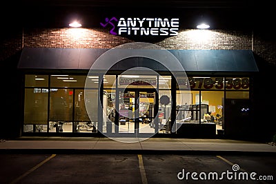 Anytime Fitness building @ Night Editorial Stock Photo