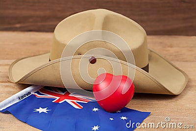 Anzac army slouch hat with Australian Flag Stock Photo