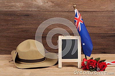 Anzac army slouch hat with Australian Flag Stock Photo