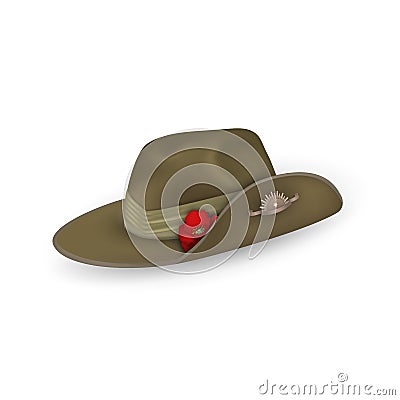 Anzac australian army slouch hat with red poppy isolated. Design elements for Anzac Day or Remembrance Armistice Day in Vector Illustration