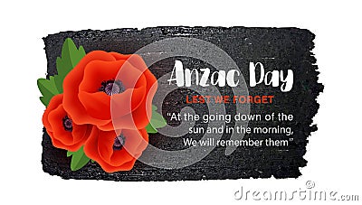Anzac Day vector poster on a hand drawn ink background. Lest We Vector Illustration