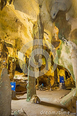 AO NANG, THAILAND - MARCH 23, 2018: Amazing indoor view of ancient cave Khao khanabnam in Krabi province, Thailand Editorial Stock Photo