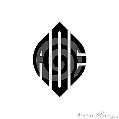 AOE circle letter logo design with circle and ellipse shape. AOE ellipse letters with typographic style. The three initials form a Vector Illustration