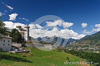 Aosta valley with Castle, Italy Stock Photo