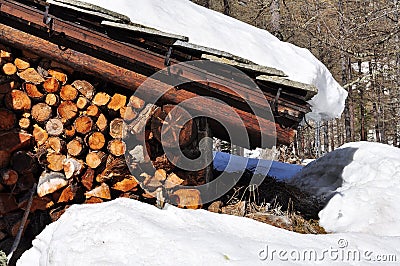 Aosta Valley traditional wooden architecture detail Stock Photo