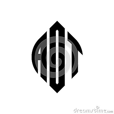 AOT circle letter logo design with circle and ellipse shape. AOT ellipse letters with typographic style. The three initials form a Vector Illustration