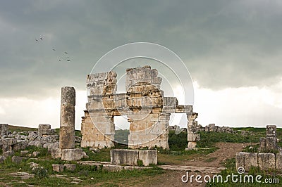 Apamea Syria, ancient ruins with famous colonnade before damage in the war Stock Photo