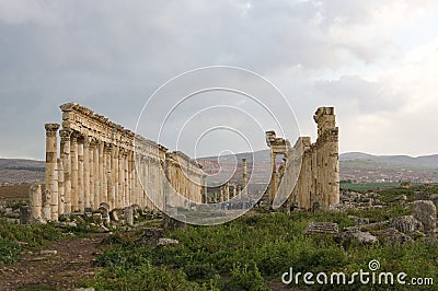 Apamea Syria, ancient ruins with famous colonnade before damage in the war Stock Photo