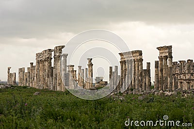 Apamea Syria, ancient ruins with famous colonnade before damage in the war Stock Photo