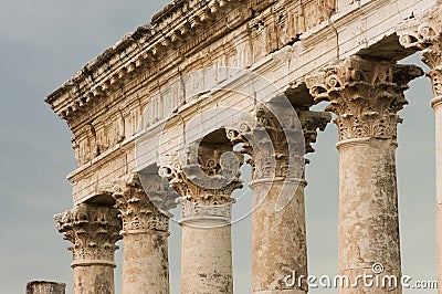 Apamea Syria, ancient ruins with famous colonnade before damage in the war Stock Photo