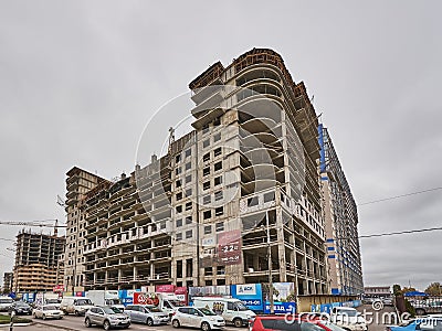 Apart otel President uralskaya 75 in the construction. A new residential building on monolithic frame technology in the area with Editorial Stock Photo