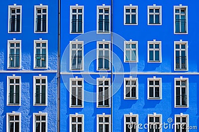 Apartment building with blue facade,house exterior Stock Photo