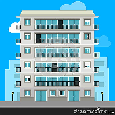 Apartment Building and City Illustration. Urban family home classic building vector illustration Vector Illustration