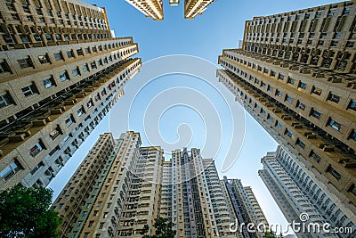 Apartment building facade, high rise residential real estate, HongKong Stock Photo