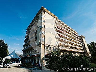 Apartment building in France against blue clear sky Editorial Stock Photo