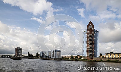 Apartment buildings along the Nieuwe Maas river at Rotterdam, Holland Editorial Stock Photo