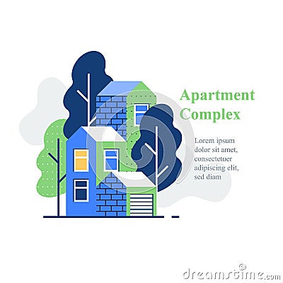 Apartment complex, residential neighborhood, house building and development Vector Illustration
