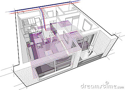 Apartment diagram with underfloor heating Vector Illustration