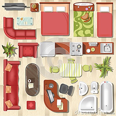 Apartment flat furniture layout top view vector interior Vector Illustration