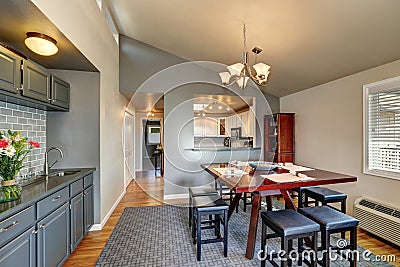 Apartment house dining room interior in gray colors Stock Photo