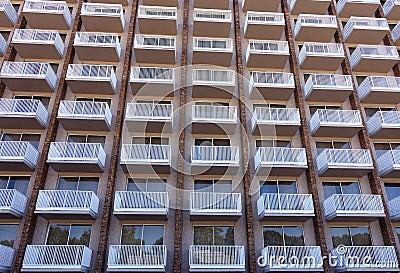 An Apartment with Identical Outside Balconies Stock Photo