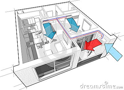 Apartment with indoor wall air conditioning diagram Vector Illustration