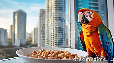 Apartment life is enriched with a sociable macaw Stock Photo