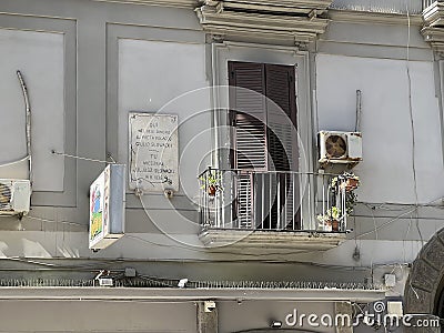 An apartment in Naples, Italy, where the Polish poet Juliusz Slowacki lived in 1836. Editorial Stock Photo