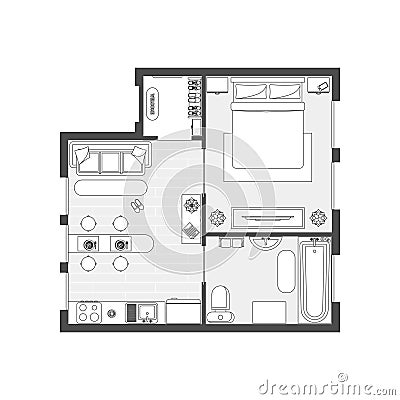 Apartment Plan witch Furniture. Vector Vector Illustration