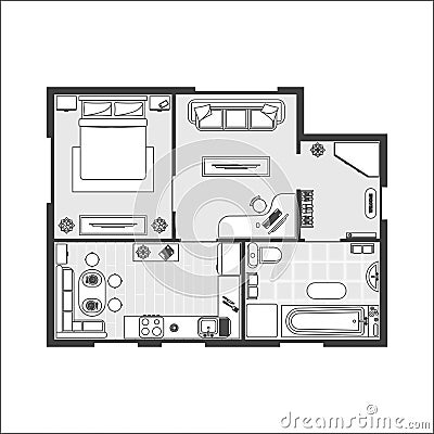 Apartment Plan witch Furniture. Vector Vector Illustration