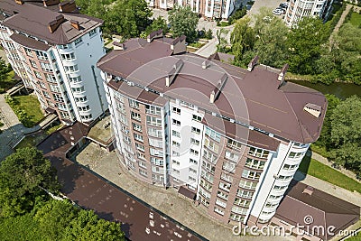 Apartment tall building, top view. Drone aerial photography Stock Photo