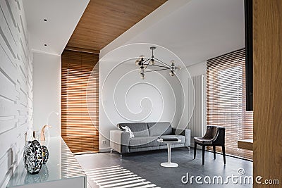 Modern apartment with wooden blinds Stock Photo