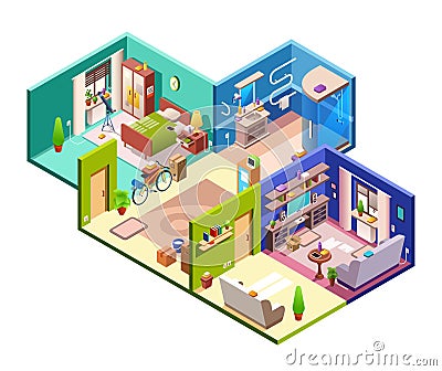 Apartment rooms vector cross section illustration Vector Illustration