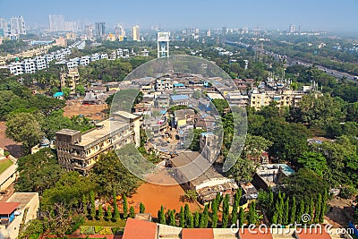 Apartments and Slum view in Mumbai, 54% of Mumbai population lives in the slums. Editorial Stock Photo