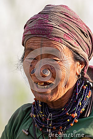 The Apatani woman in paddy field Editorial Stock Photo