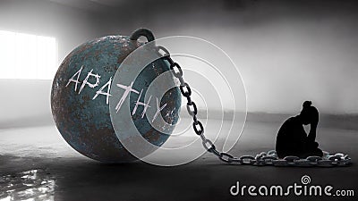 Apathy against a woman. Trapped in a hate prison, chained to a burden of Apathy. Alone in pain and suffering Stock Photo