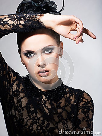 Apathy. Portrait of Tired Young Female in Black Dress. Fatigue Stock Photo