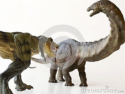 An Apatosaurus Menaced by a Tyrannosaurus Rex Stock Photo