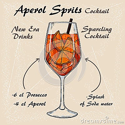 Aperol Sprits Cocktail vector Sketch illustration recipes 3 Vector Illustration