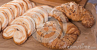 Fried Palmier laid out on counter Stock Photo