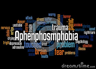 Aphenphosmphobia fear of being touched word cloud concept 3 Stock Photo