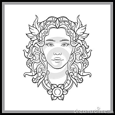 Aphrodite head mandala arts isolated on black background Vector Illustration
