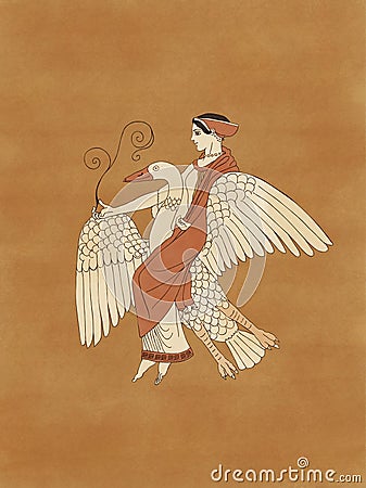 Aphrodite Riding a Goose - Ancient Greek Pottery Red-figure Stock Photo