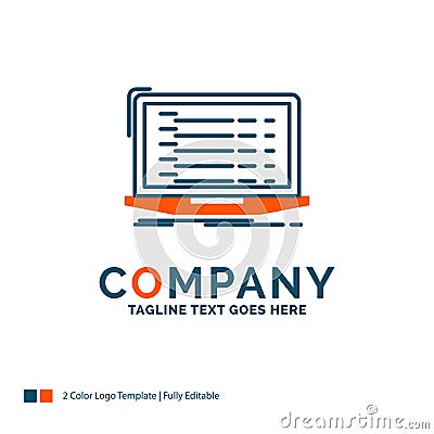 Api, app, coding, developer, laptop Logo Design. Blue and Orange Vector Illustration