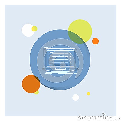 Api, app, coding, developer, laptop White Line Icon colorful Circle Background Vector Illustration