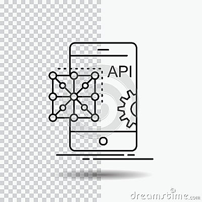 Api, Application, coding, Development, Mobile Line Icon on Transparent Background. Black Icon Vector Illustration Vector Illustration