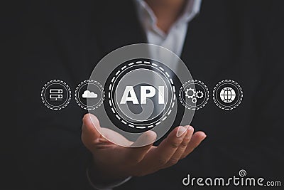 API Application Programming Interface Development technology concept. Software engineer touching concept for IoT, cloud computing Stock Photo