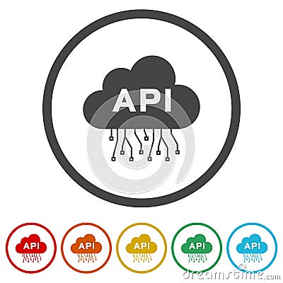 API cloud integration icon. Set icons in color circle buttons Vector Illustration