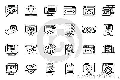 API icons set outline vector. Code develop Vector Illustration