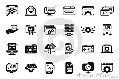 API icons set simple vector. Code develop Vector Illustration